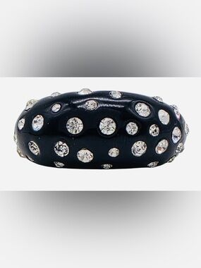 Vintage Roman RMN Black Lucite Crystal Dome Ring Chunky Glam Cocktail Sz 7